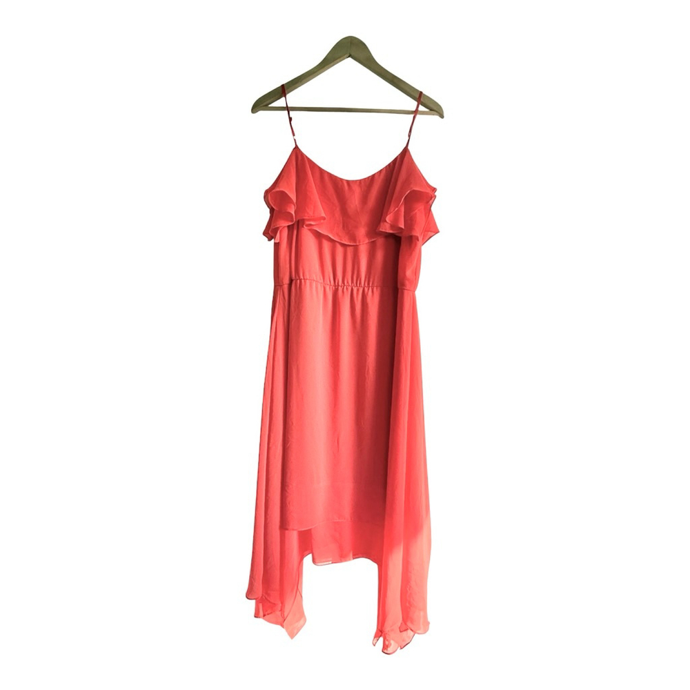 Coral Sophia Christina Dress – Size 12 – Tiered Floral Texture – Knee Length